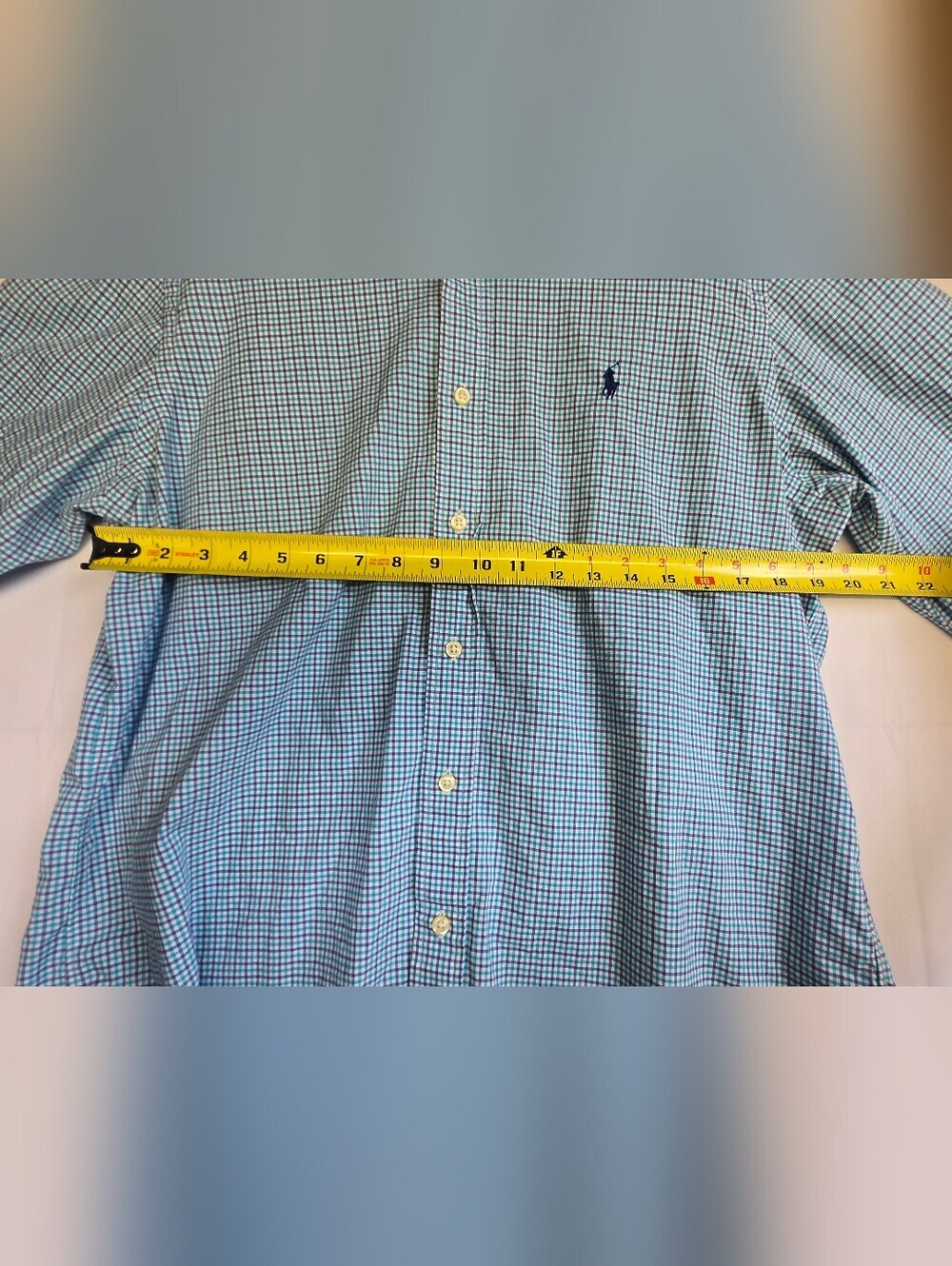 Ralph Lauren Navy,Teal & White Micro Checked LS Button Down Dress Shirt-Size L - Picture 4 of 7